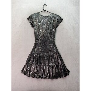 Vtg Kings Row Dress Womens Size 3/4 Black Silver Animal Print Foil Shoulder Pads
